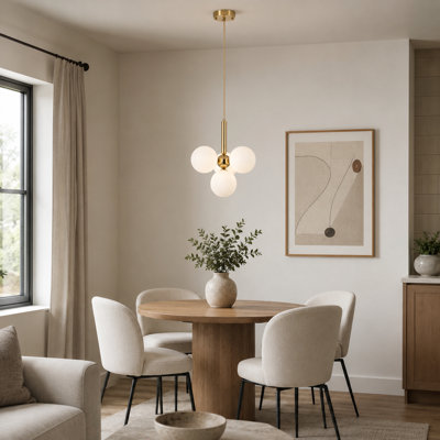 Lustre sphérique moderne à 4 lumières avec abat-jour en verre opale, hauteur réglable