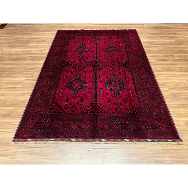 Tapis en laine et coton rouge noué à la main Original