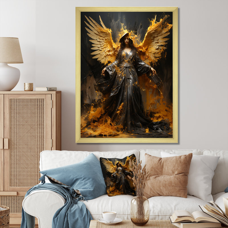 «Gold Angel Rebel Renaissance I», Cadre flottant noir, H 32 po x l 16 po x P 1 po