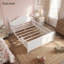 Lit plateforme double en bois pleine grandeur avec tête et pied de lit, barrières de sécurité convertibles, lit bas pour enfant avec rangement sous le lit, disponible en blanc-133245499-133245500