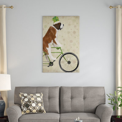 Fab Funky 'St. Bernard sur bicyclette, reproduction d'impression sur toile tendue