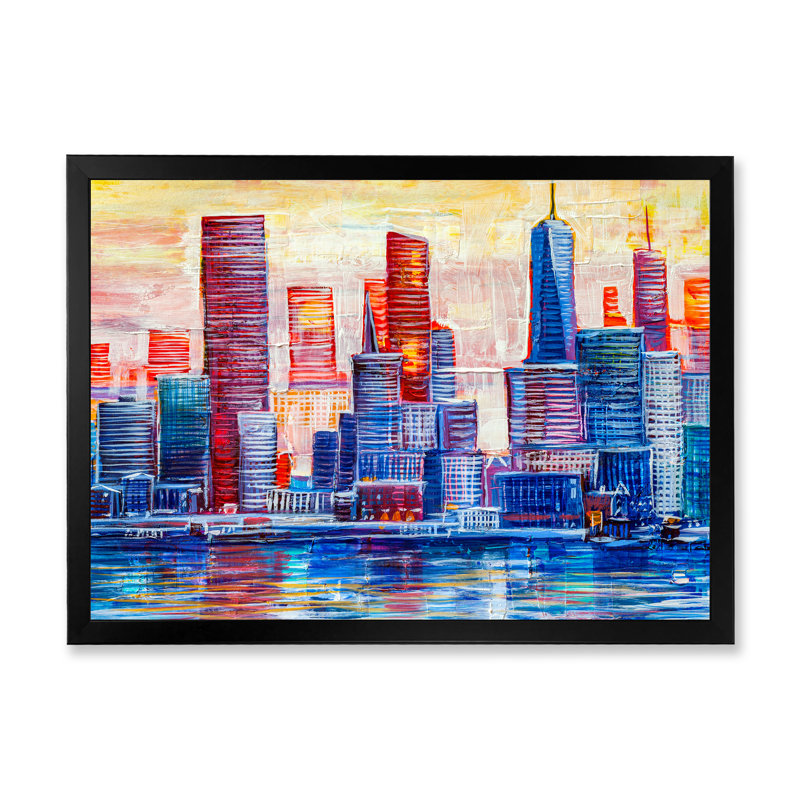 «Abstract Nyc Skyscrapers», peinture sur toile, Cadre photo noir, H 8 po x l 12 po x P 1 po