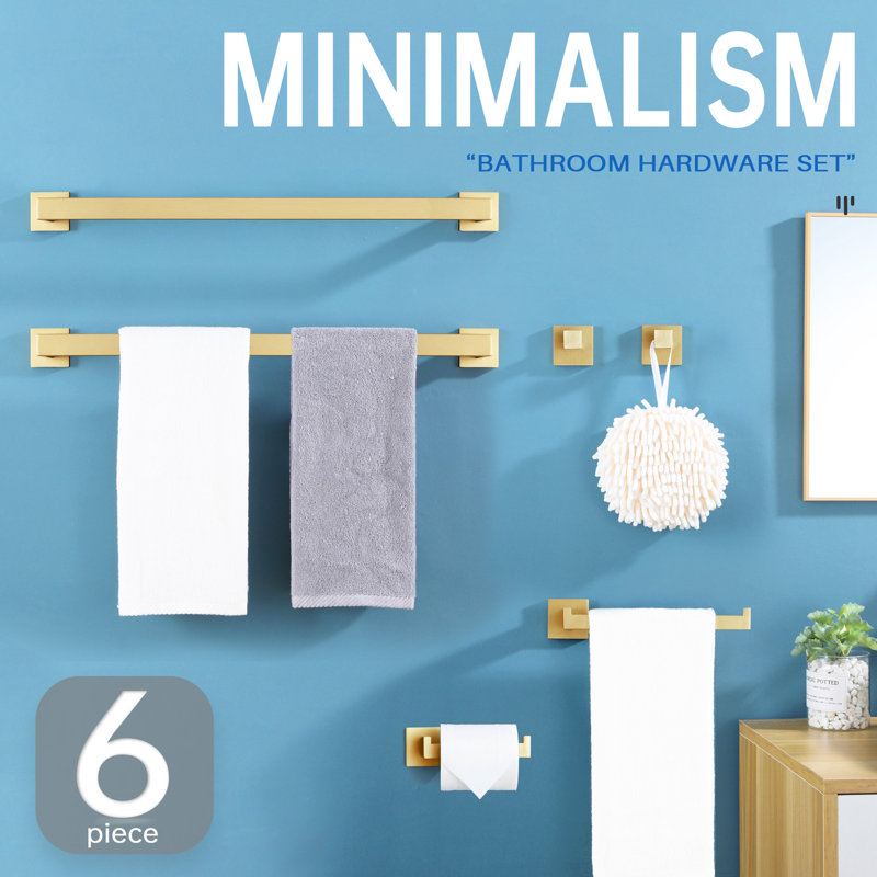 6-Piece Bathroom Towel Holder Set, Brushed Gold