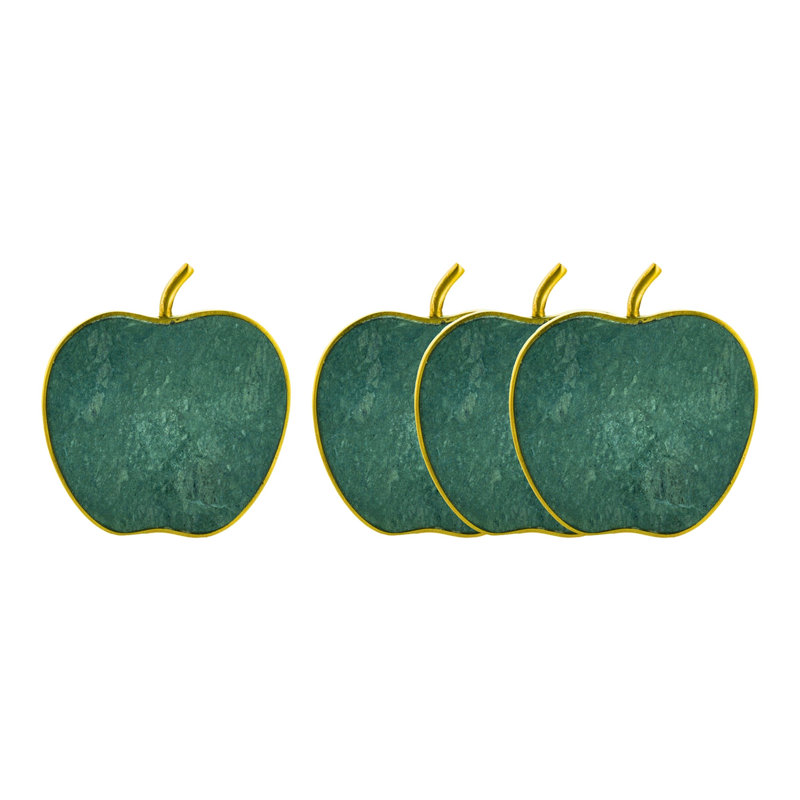 Green Marble Apple Coaster Set