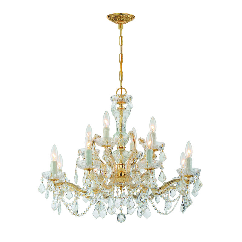 Wehr 12 - Light Candle Style Classic Chandelier with Crystal Accents, Swarovski Strass/Gold