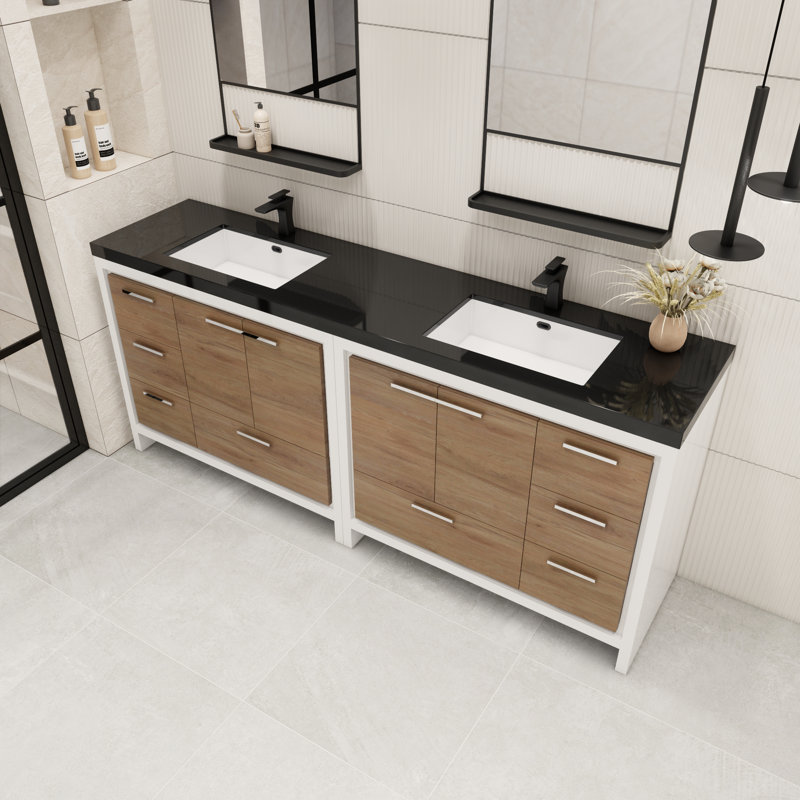 Brayla 84" Double Bathroom Vanity Set, White Oak