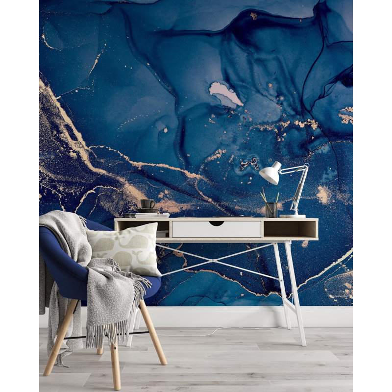 Papier peint amovible veines d'aspect or foncé et turquoise, L 35,04 po x l 55 po