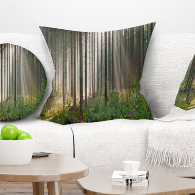 Green Forest in Mist Panorama - Landscape Printed Pillow