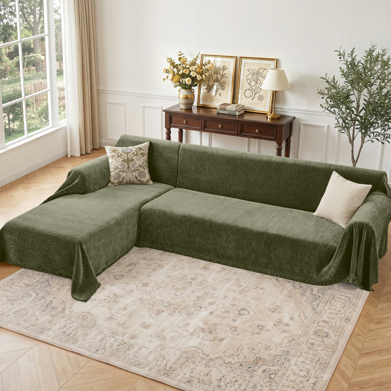 Housse de protection pour canapé modulaire en L 2 pièces lavable à la machine, H 110 po x l 71 po, Vert