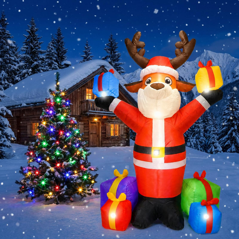 210cm Inflatable Christmas Reindeer with LED Lights – Weather-Resistant Outdoor Holiday Yard Decoration for Garden, Patio & Front Porch – Includes High-Speed Blower 0.8A & EU Power Adapter
