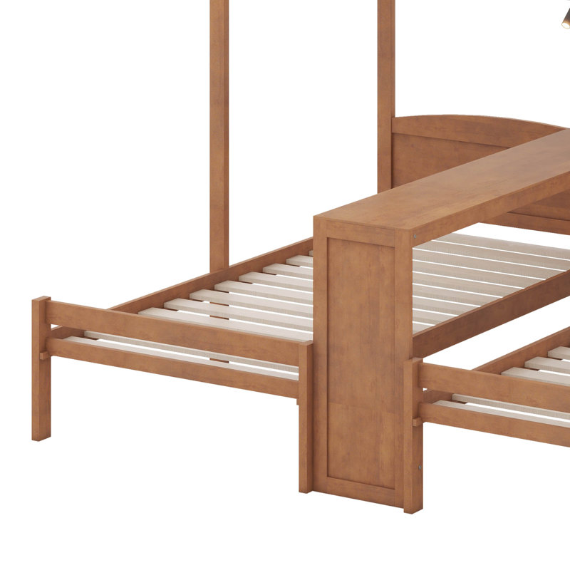 Lit superposé simple au-dessus de simple et simple avec bureau et tablettes de rangement, cadre de lit superposé triple en bois peu encombrant avec éclairage DEL