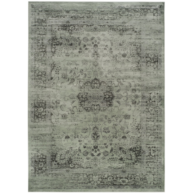 Tapis oriental en épinette / ivoire Dutta, Rectangle 7 pi 6 po x 10 pi 6 po