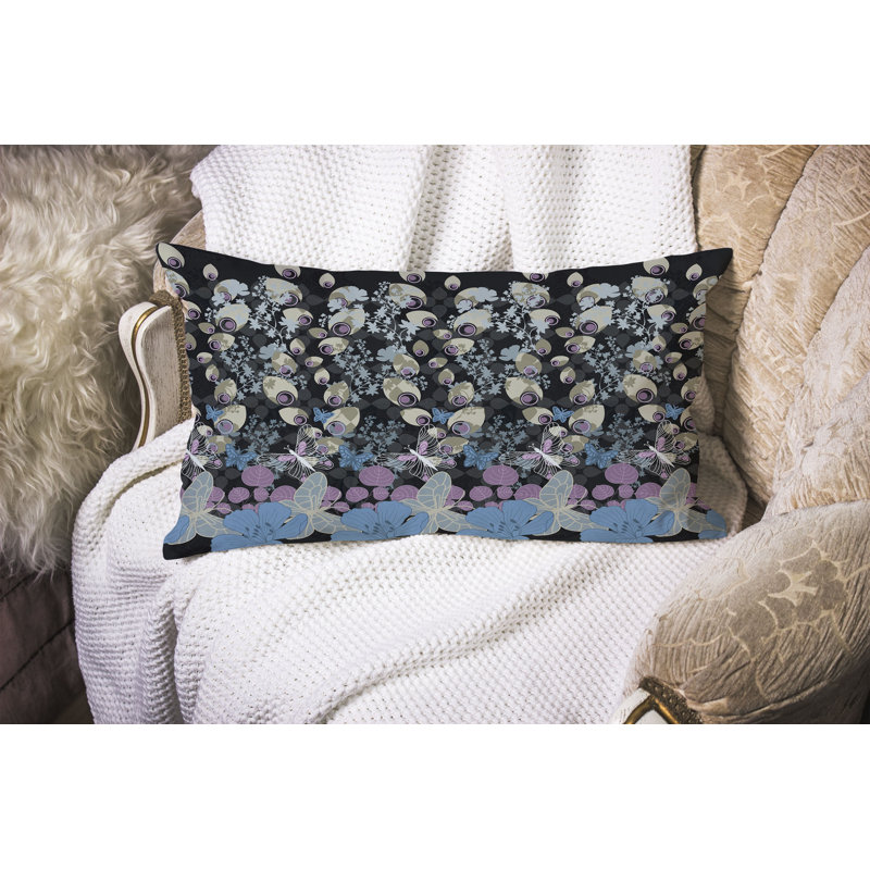 Papillon Paradise  Rectangular Throw Pillow, Blue/Black