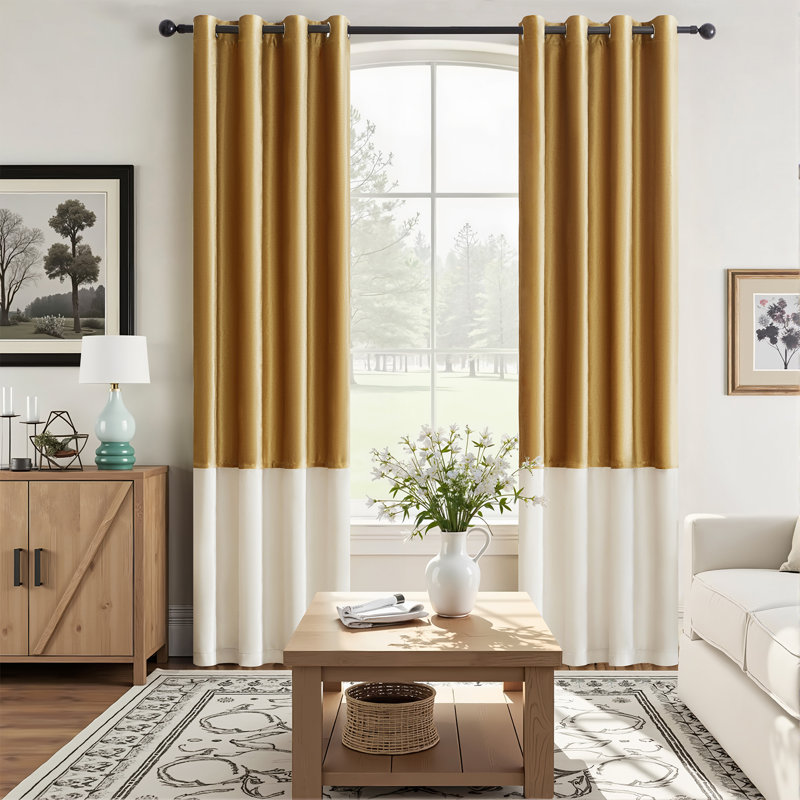 Velvet Blackout curtains Room Darkening 70%-80% Drapes for Bedroom Living Room（set of 2）, 52" W x 84" L, Gold/Cream