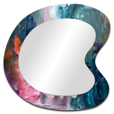 Modern Blue and Pink Abstract - Abstract Unique Shape Decorative Mirror, Blue Freeform Wall Mirror, Printed Metal Art