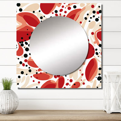 Red And White Polka Dots Pattern II - Modern Square Mirror For Wall Art Decor