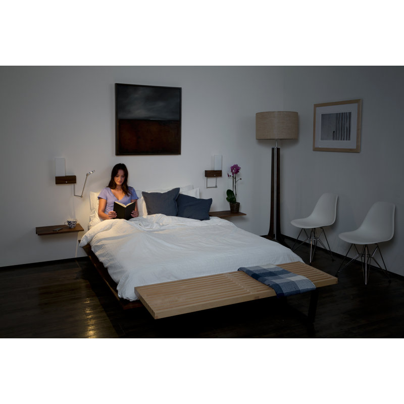 Forma Floor Lamp, Brushed Aluminum, Dark Stained Walnut, Burlap