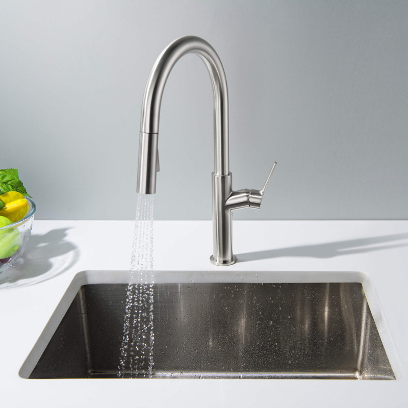Robinet de cuisine KIBI Fusion avec distributeur de savon, Nickel brossé