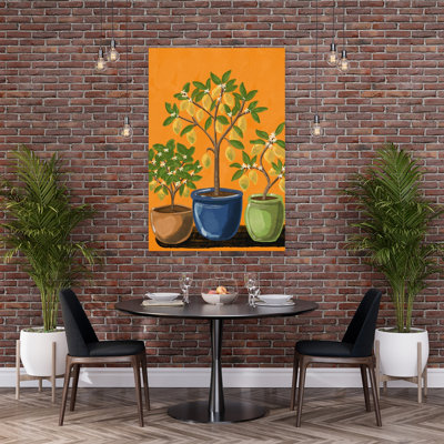 Lemon Trees Colorful Minimalist Vibrant Lemon Tree Fruit Nature Wall Art Print by Nicholas - Wrapped Canvas Print