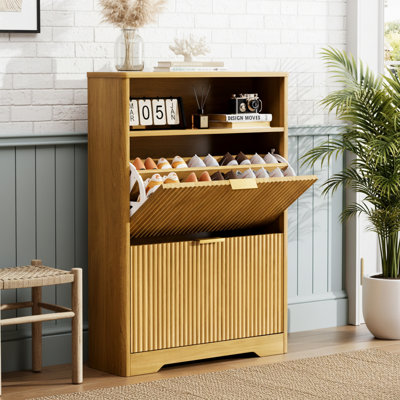 Shoe Storage With 2 Flip Drawer And Open Shelf