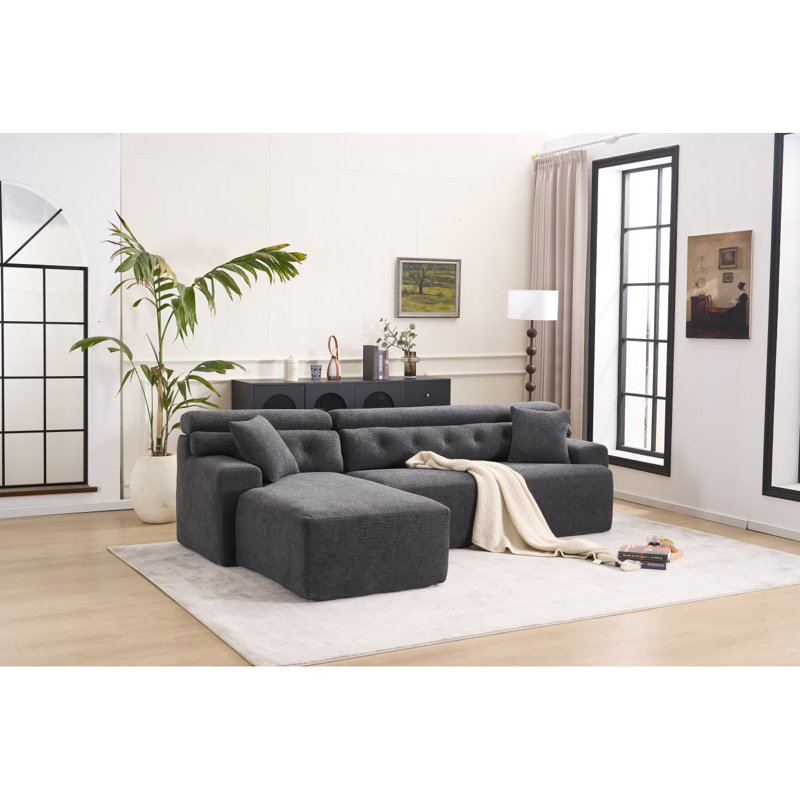 Canapé à compression modulaire en L Boneless, Gris foncé