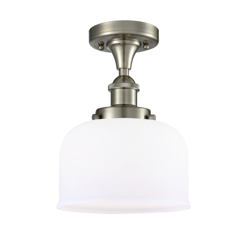Glass Semi Flush Mount, No Bulb Included, Matte White, Brushed Satin Nickel