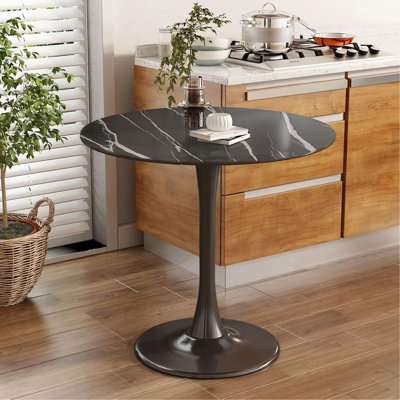 Table ronde, table de salle à manger moderne, table de salle à manger, plateau en panneau de fibres à densité moyenne et base tulipe en acier, table de cuisine, table basse de style Mid-Century pour salon 24 pouces, table de salle à manger ovale