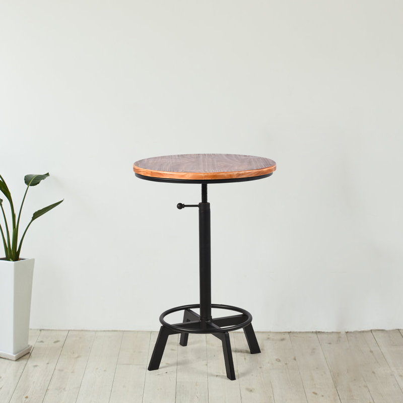 Talassa Pine Round Solid Wood Top Metal Base Dining Table, 23.6" L x 23.6" W