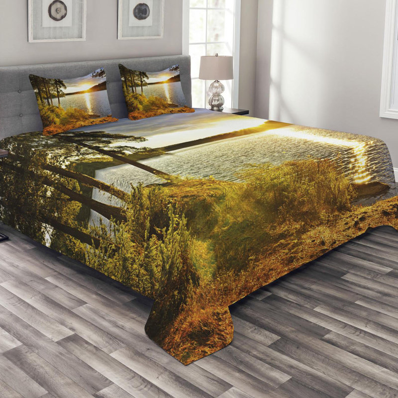 Landscape Rustic Polyester Coverlet, Queen Coverlet + 2 Shams