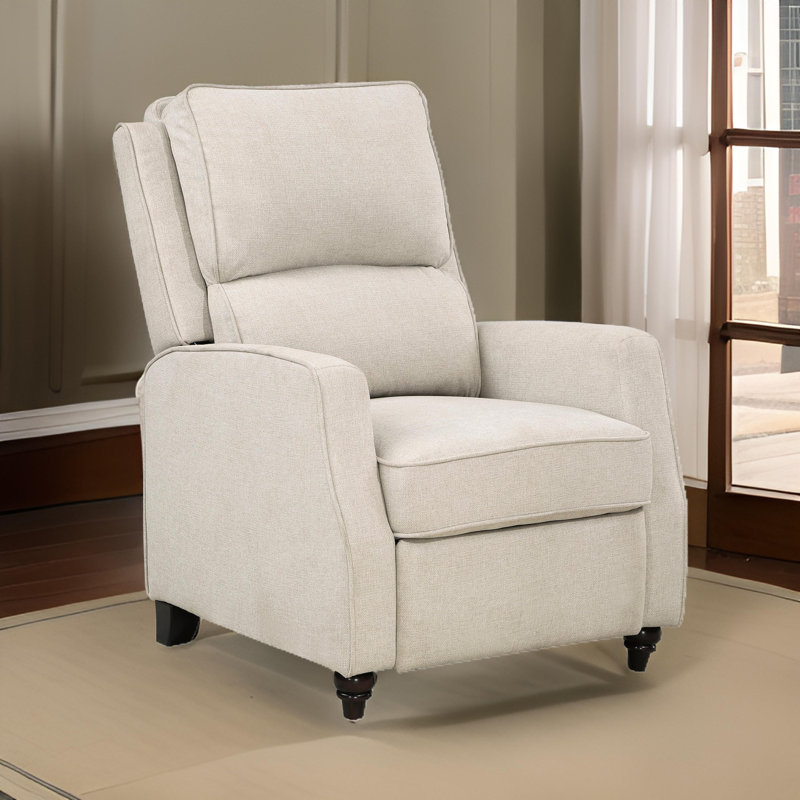 Fauteuil inclinable traditionnel en tissu texturé avec pieds en bois massif 29,5 po Dazzlyn, Beige