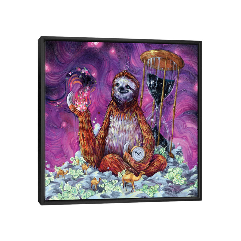 Time Master Sloth, impression sur toile tendue, H 18 po x l 18 po x P 1,5 po, Toile avec cadre noir, Pas de tapis