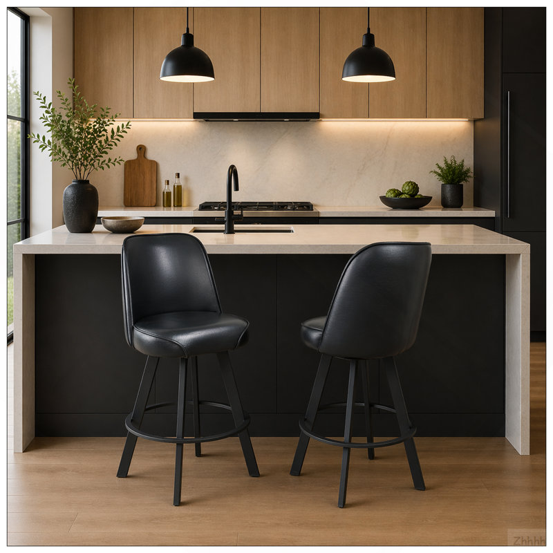Ensemble de 2 tabourets de bar pivotants rembourrés de qualité commerciale et très confortables avec structure en métal. Convient aux sièges de comptoir de restaurant, de café et de cuisine. Assemblage requis.