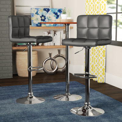 Sachel Swivel Faux Leather Adjustable Hydraulic Bar Stool Dining Chair, 2pcs