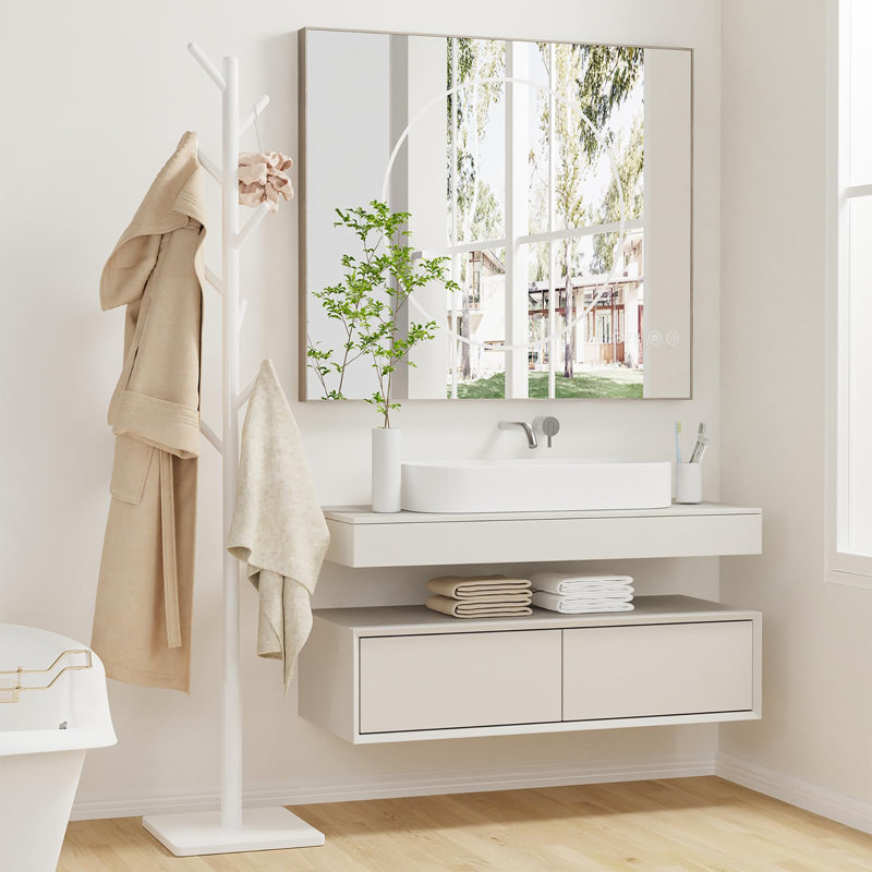 Freestanding Coat Hanger with 8 Hooks, White