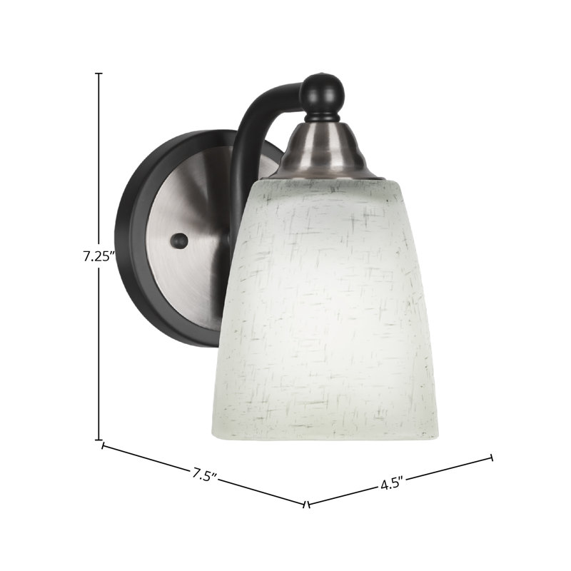 Applique murale Michell avec verre carré blanc 4,5 po, Noir mat / nickel brossé