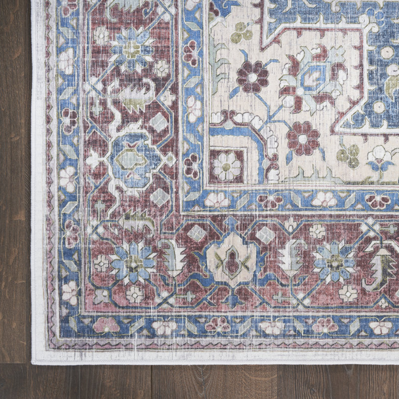 Vintage Performance Ivory/Red Area Rug, Rectangle 5' x 7'