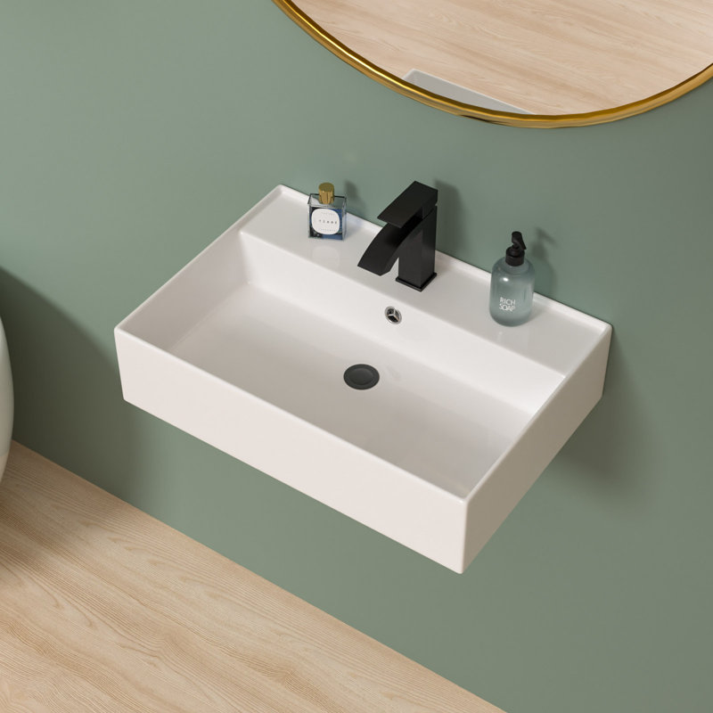 Lavabo de salle de bain mural rectangulaire 24 po x 16 po vasque rectangulaire en céramique blanche avec trop-plein