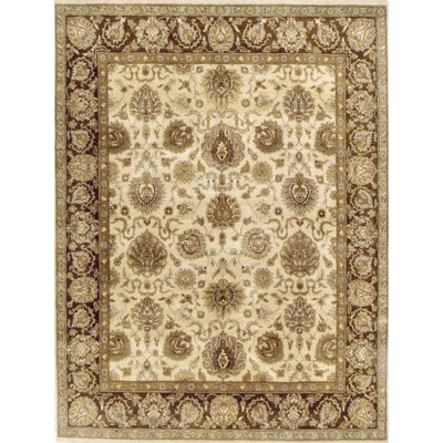 Hand Knotted Wool Oriental Area Rug in Brown/Cream