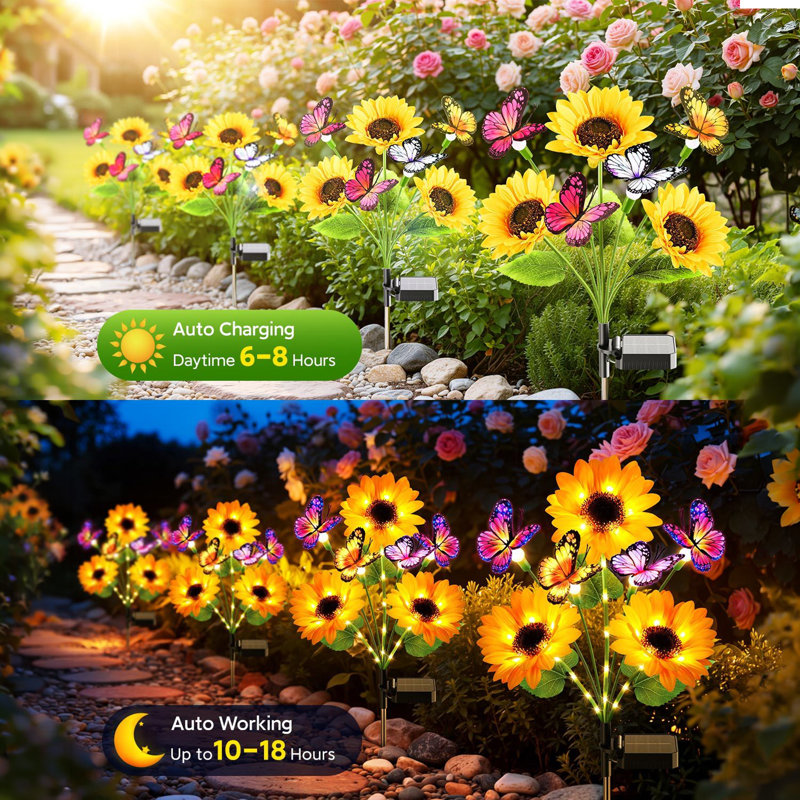 Solar Sunflower Lights Outdoor, Solar Garden Lights With Butterfly Decor, Ip65 Waterproof Outdoor Solar Lights For Yard, Garden, Pathway, Patio Decor, Best Mother’s Day Gift Ideas For Mom