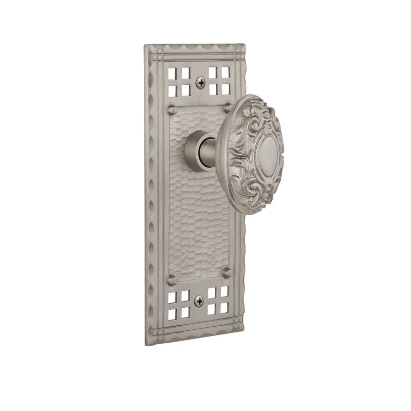 Craftsman Plate with Victorian Door Knob, Satin Nickel, 2.375"