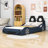 Katerinne Twin Size Platform Bed Stylish Racecar Design with LED Lights, Upholstered Backrest-2128992904