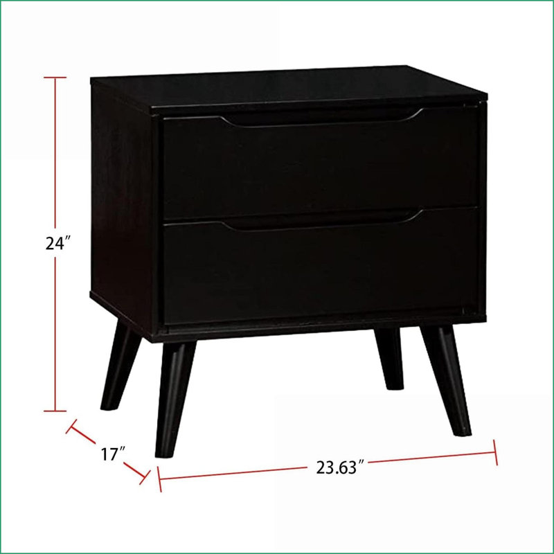Table de chevet 2 tiroirs Mid-Century, Noir