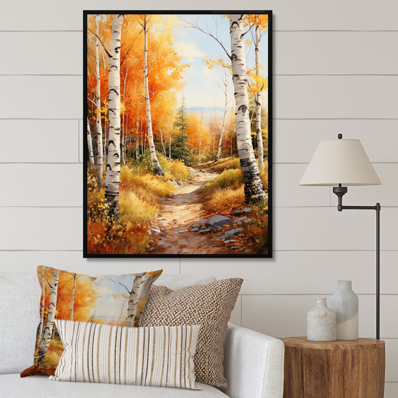 Birch Woods Autumn Sonata III, reproduction d'art sur toile, H 32 po x l 24 po x P 1 po, Cadre flottant noir