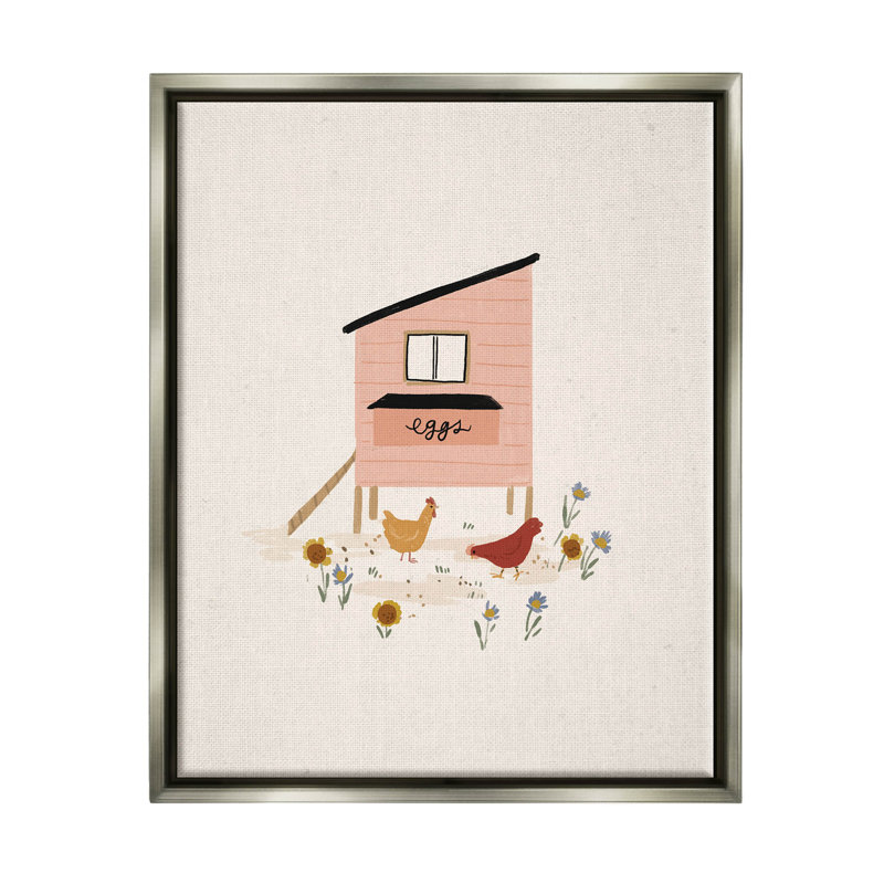 «Pastel Hen House Eggs Chickens», art mural encadré flottant par Loni Harris, H 31 po x l 25 po x P 1,7 po