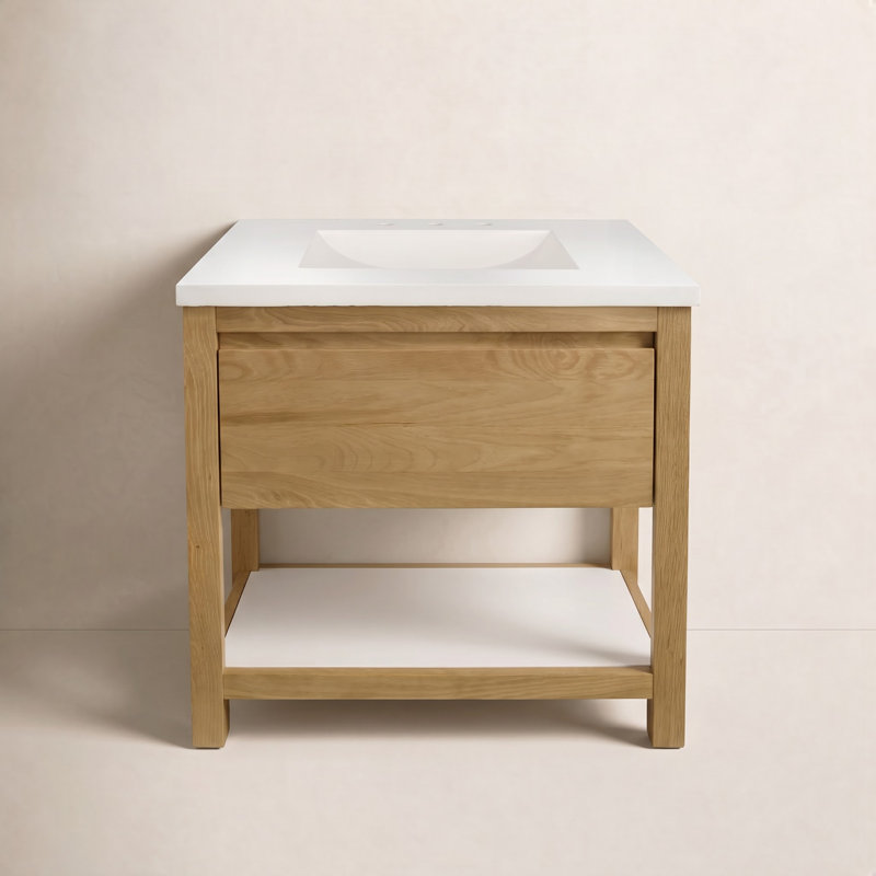 Solace 30.5" Single Bathroom Vanity Set, Sunrise Oak, Pearl, Pearl