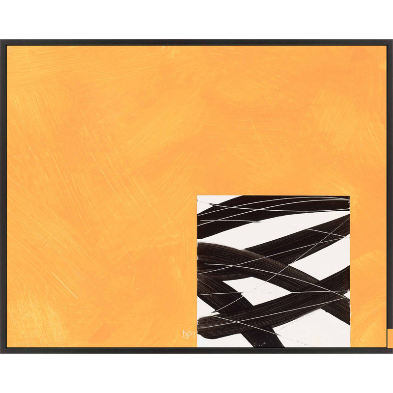 Composition With Yellow 2 Print by Robert Kamnatnik, 21" H x 30" W x 1.38" D, Black Framed Canvas