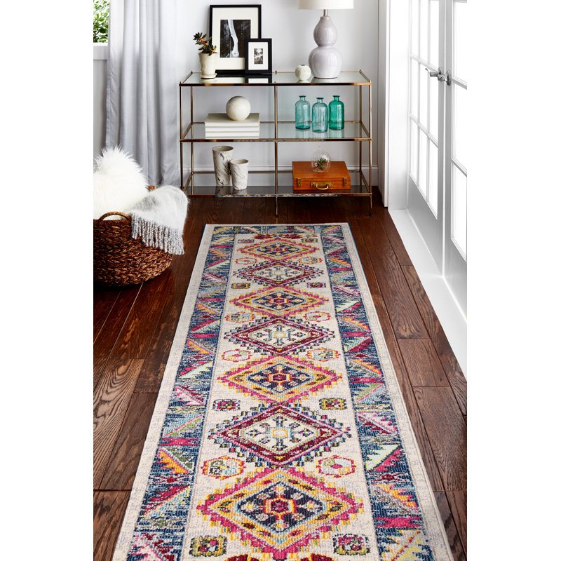 Onsted Mabel Power Loom Pink/Blue/Yellow Rug, Runner 76 x 244cm