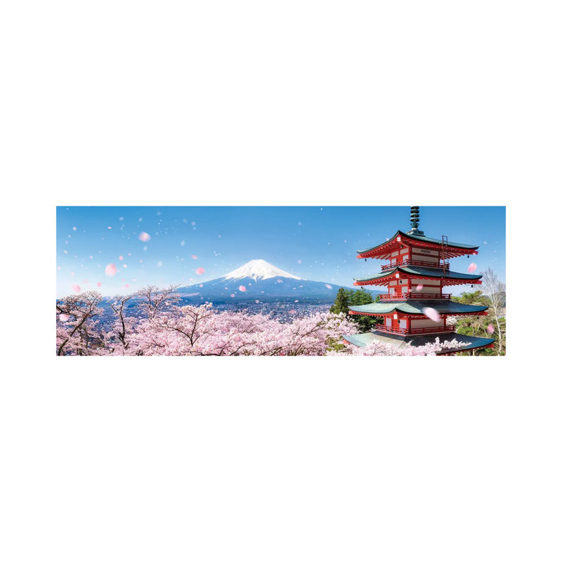 Chureito Pagoda And Mount Fuji During Cherry Blossom Season by Jan Becke - Wrapped Canvas Panoramic Print