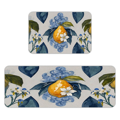 Geometric Wood Diamond 2-Piece Entryway Kitchen Mats