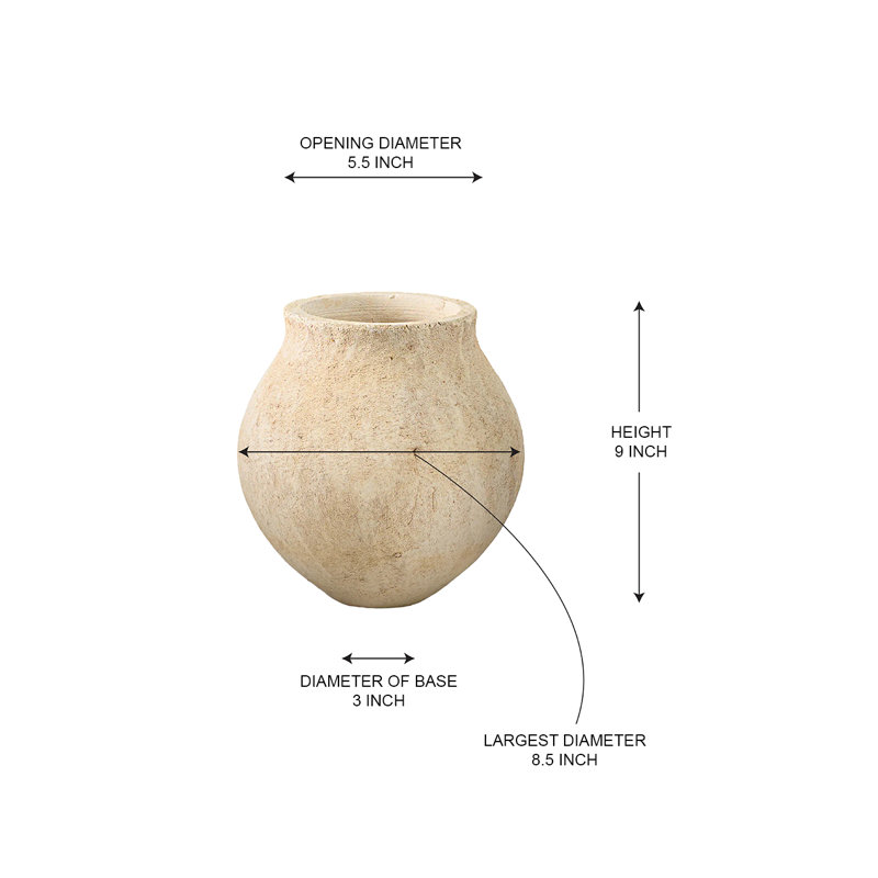  Vase en grès Terrava, vase en poterie rustique beige pour fleurs séchées, branches et décoration intérieure, décor de grès rétro pour les mariages et les centres de table, 8,5 po de diamètre et 9 po de hauteur